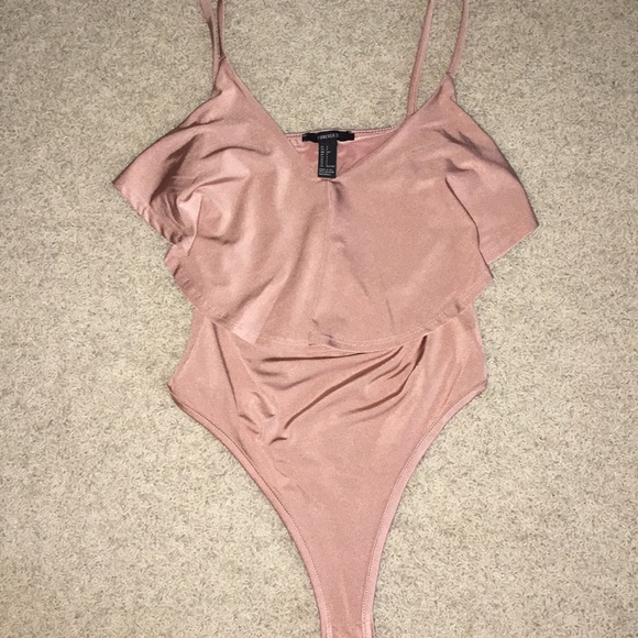 Forever 21 Tops - NUDE/PINK RUFFLE BODY SUIT
